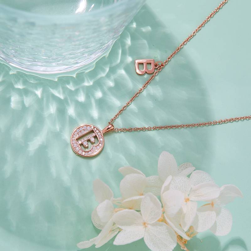 B pendant S925 silver plated rose gold Moissanite diamond light luxury letter necklace